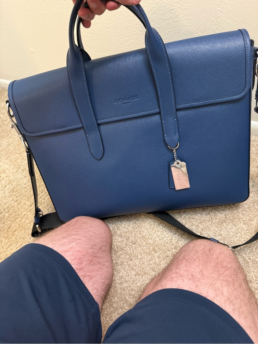COACH Blue Leather Briefcase Tote with Adjustable Strap. Opened, but never used. - Picture 4 of 8
